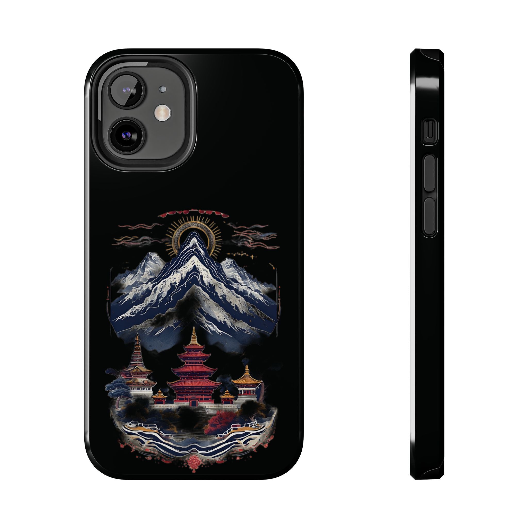 Mountain Temple Tough Phone Case — Japanese-Inspired Landscape Phone Cover