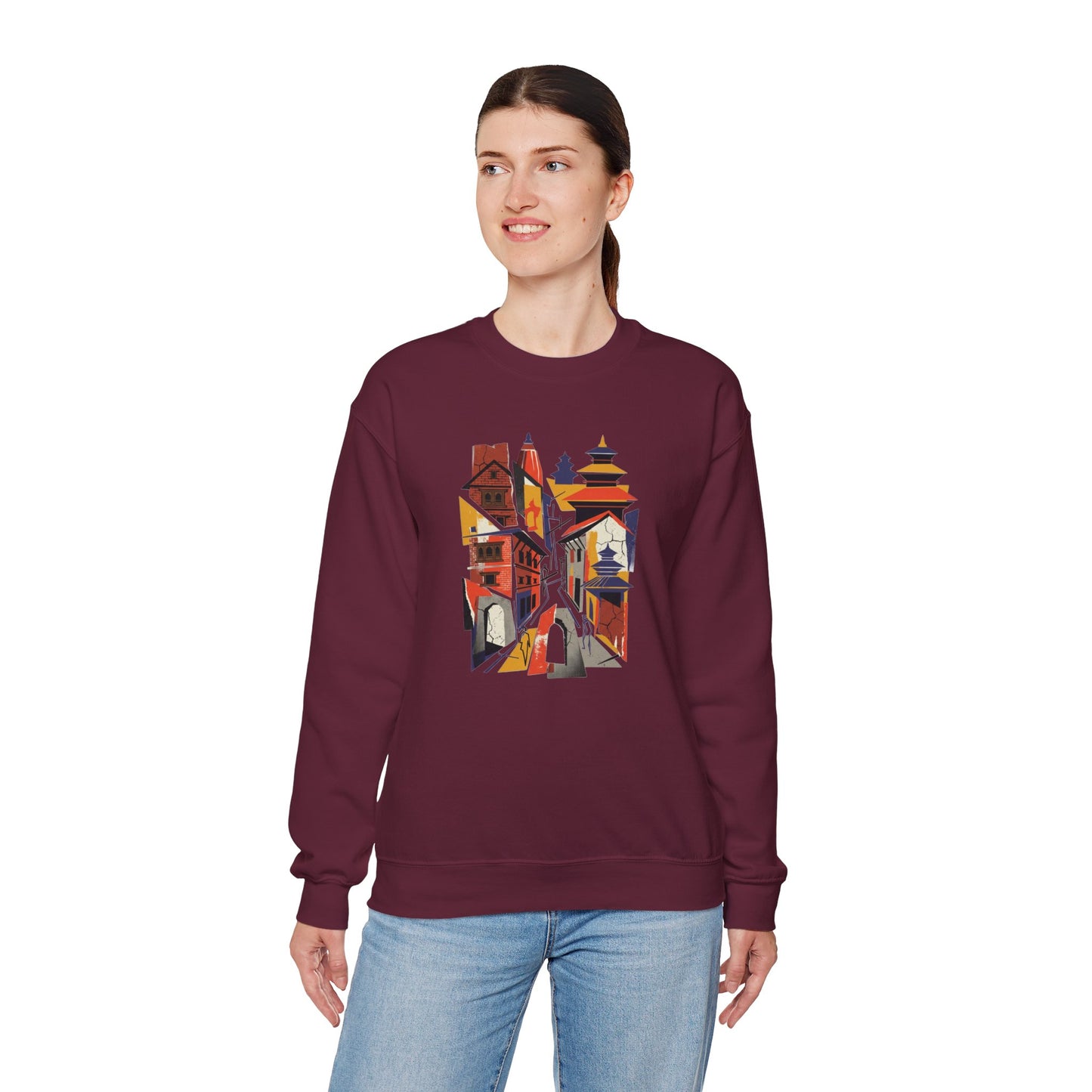 Crewneck Sweatshirt — Abstract Cityscape Graphic (Colorful Architectural Illustration)