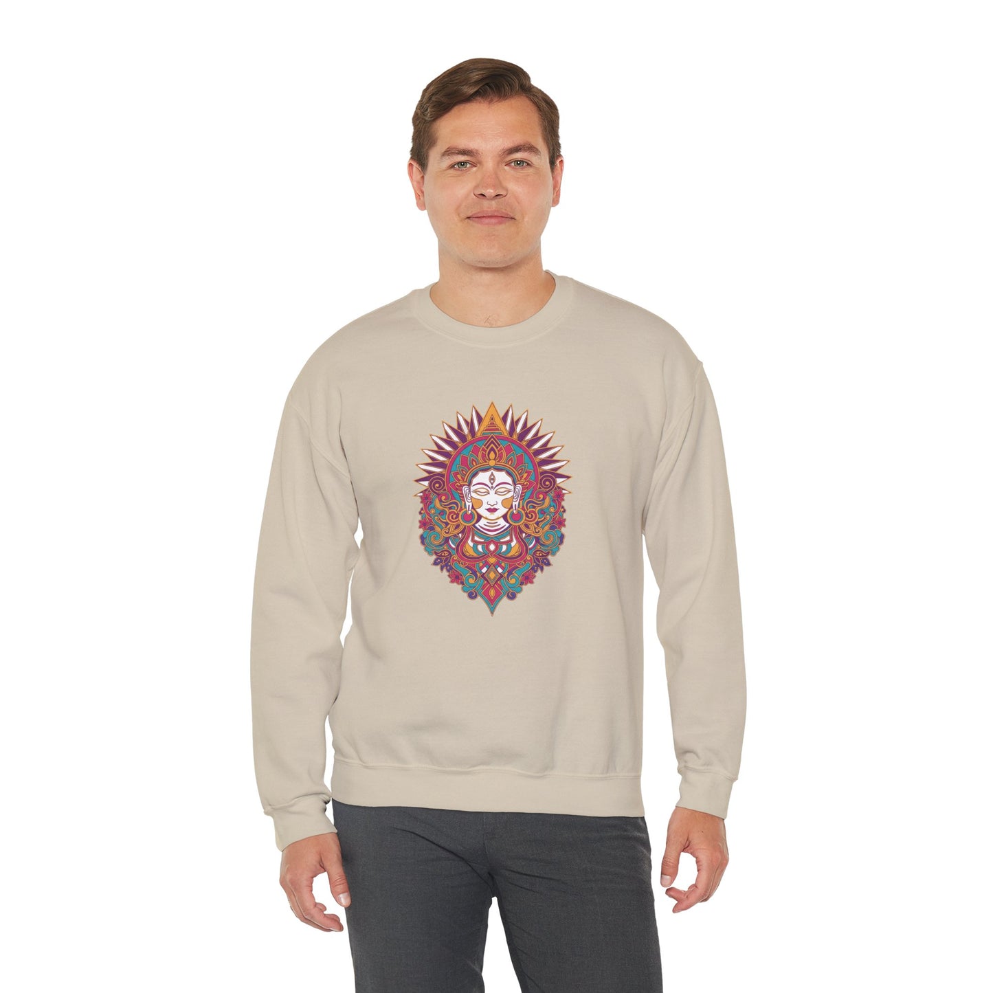 Crewneck Sweatshirt — Colorful Mandala Goddess Graphic