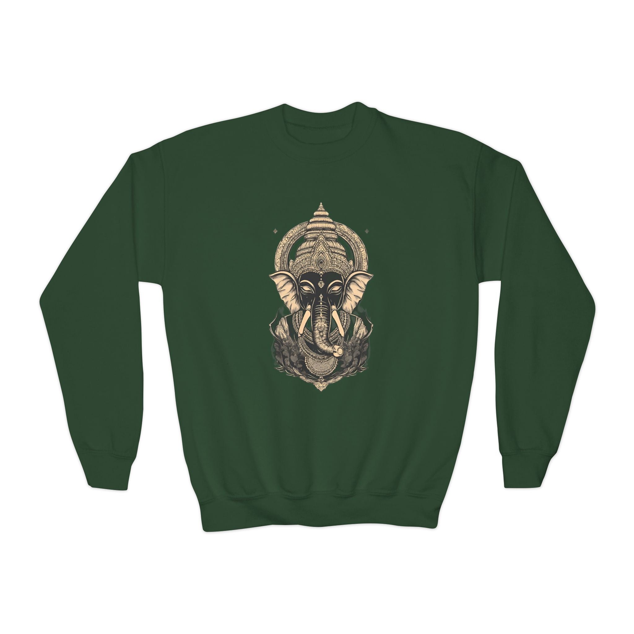 Ganesha Elephant Graphic Crewneck Sweatshirt — Youth Spiritual/Boho Kids Pullover