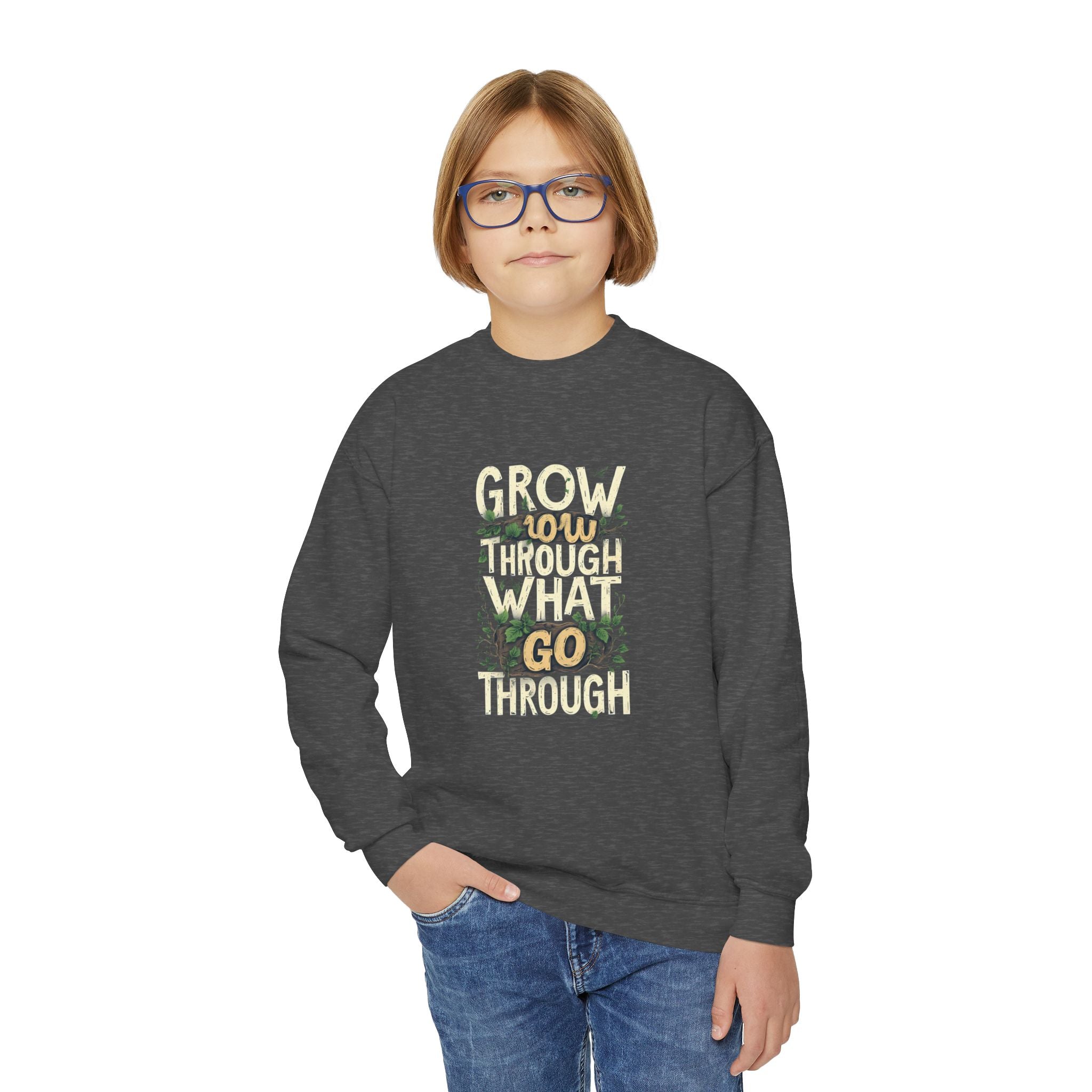 Youth Crewneck "Grow Slow, Go Far" Floral Sweatshirt