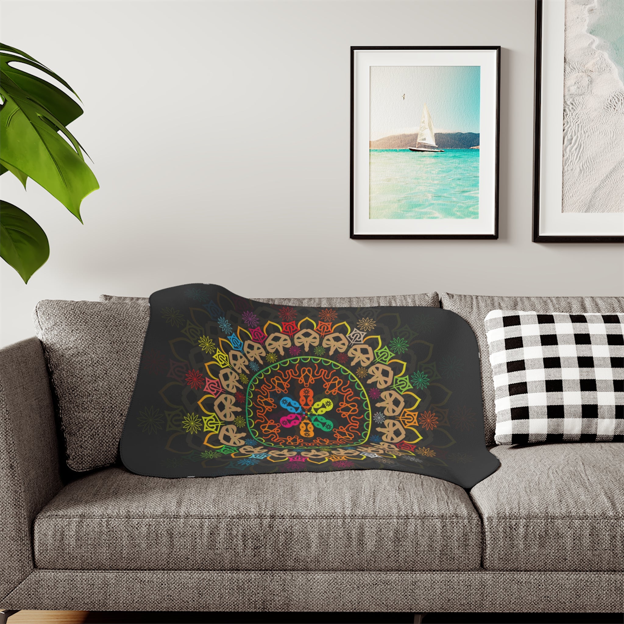 Boho Mandala Sherpa Blanket — Reversible Two‑Tone Cozy Throw