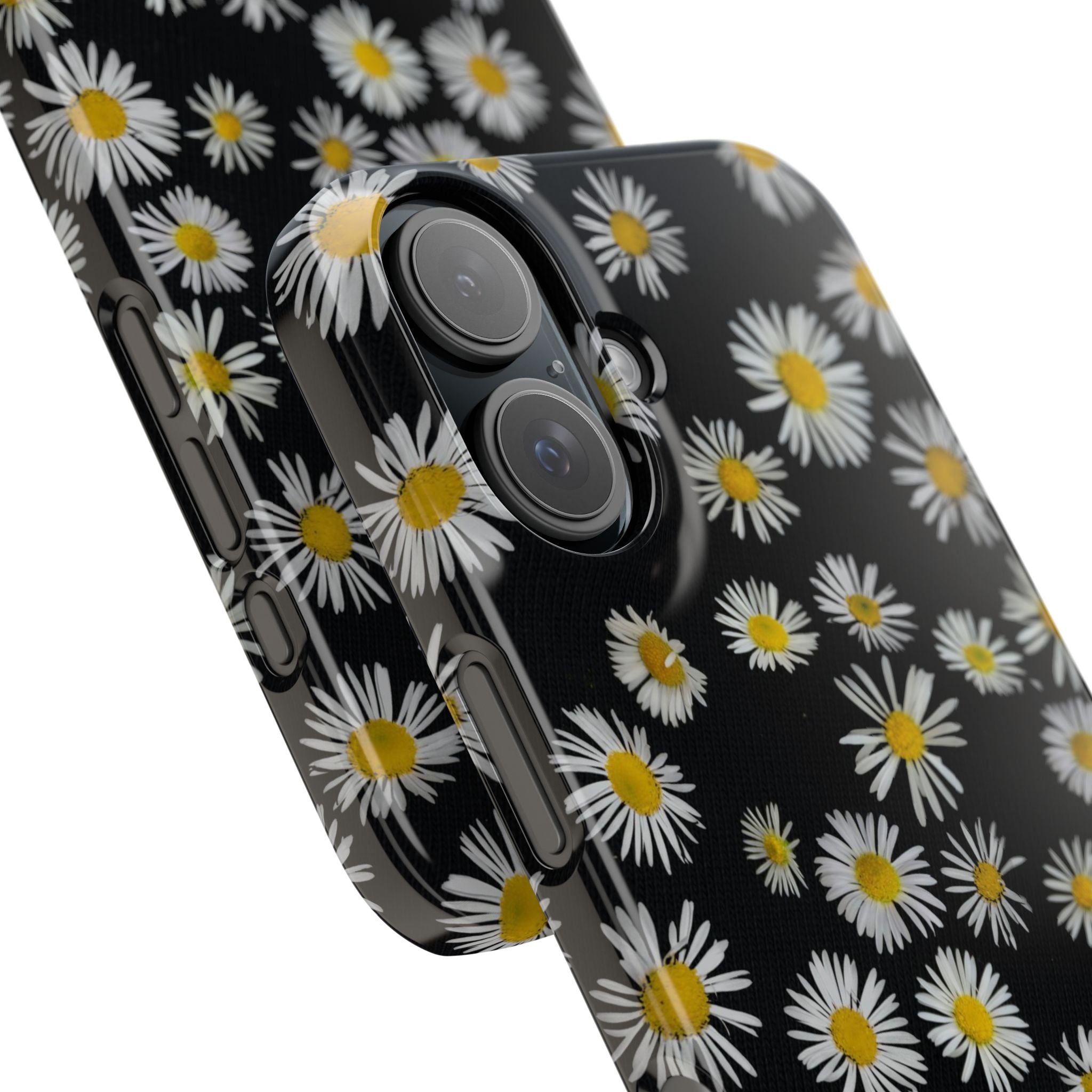 Daisy Pattern Slim Phone Case — Black Background Floral iPhone Case