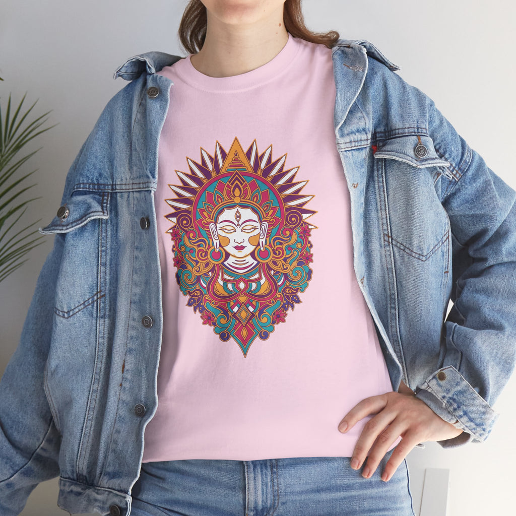 Spiritual Goddess Sun Mandala Tee — Colorful Boho Yoga T‑Shirt