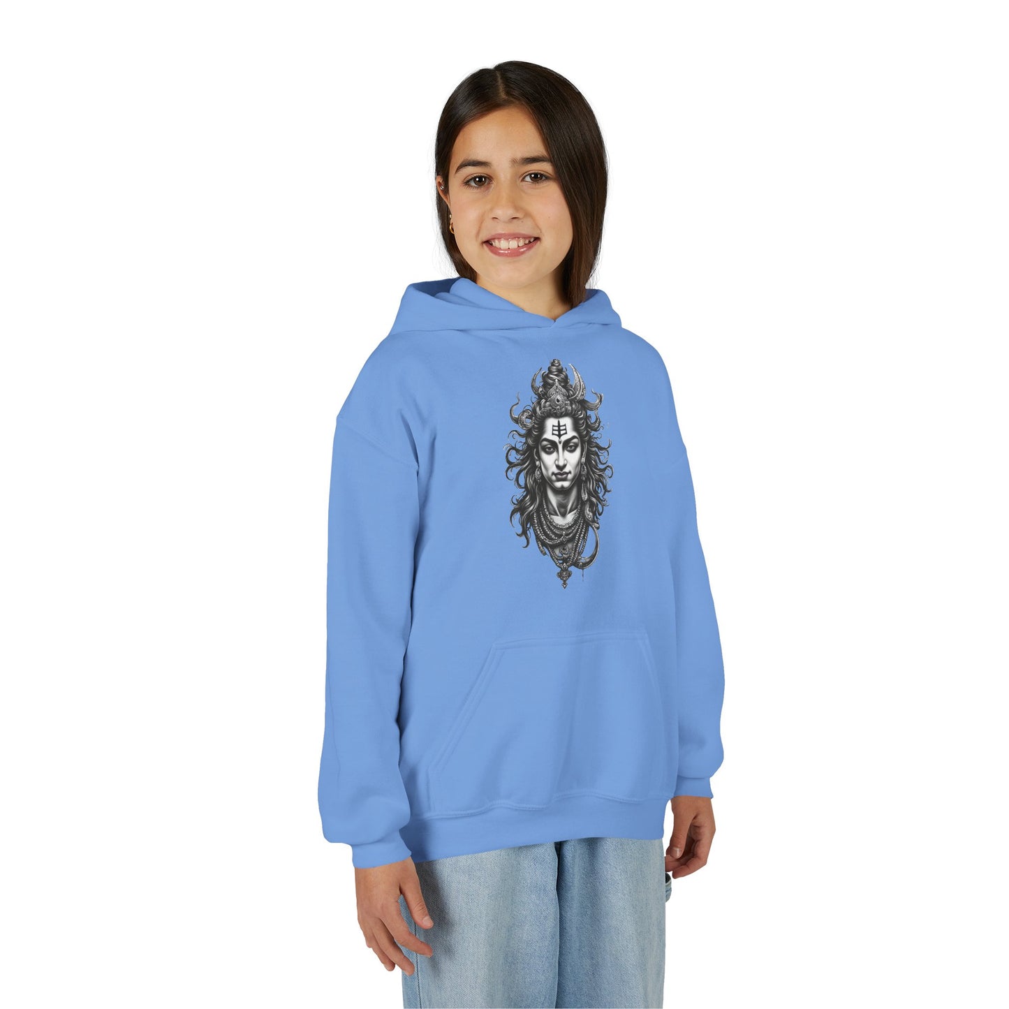Shiva Illustration Youth Hoodie — Mystical Hindu God Graphic Pullover