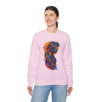 Butterfly Silhouette Crewneck Sweatshirt — Colorful Butterfly Profile Graphic