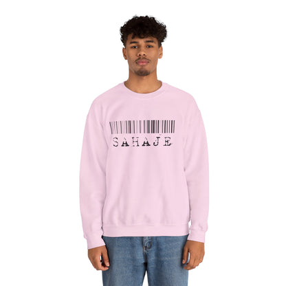 Sahaje Barcode Crewneck Sweatshirt — Minimalist White Graphic Pullover