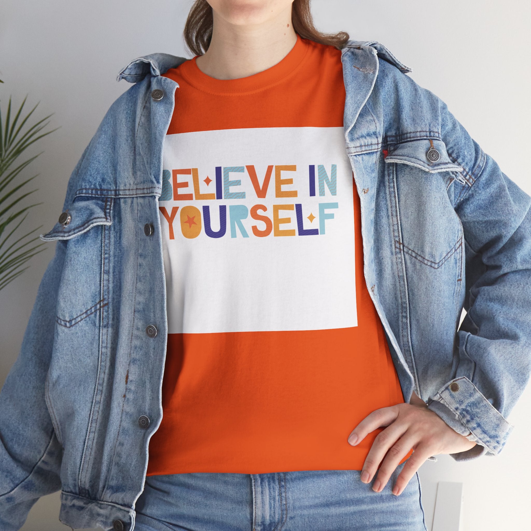 T-Shirt — "Believe in Yourself" Colorful Retro Motivational Tee