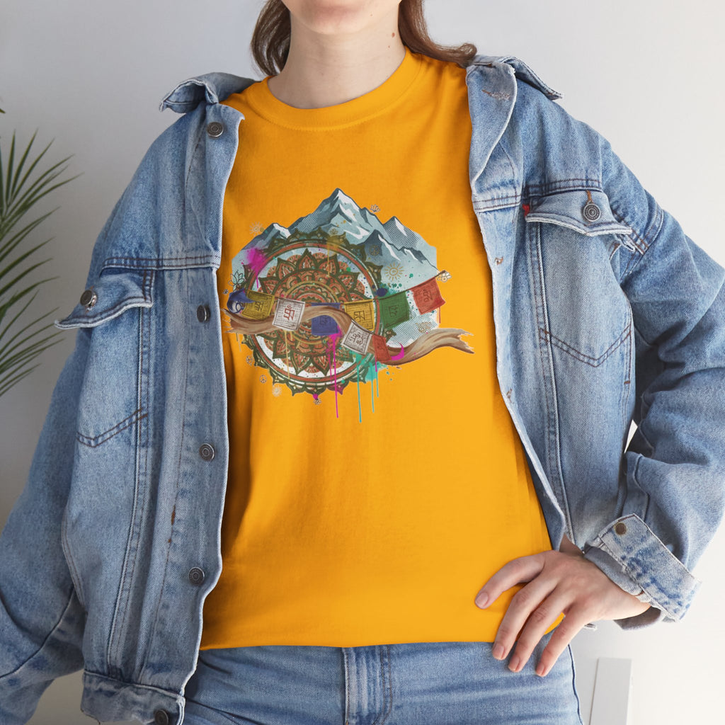 Adventure Compass Graphic Tee — Mountain, Globe & Flag Illustration