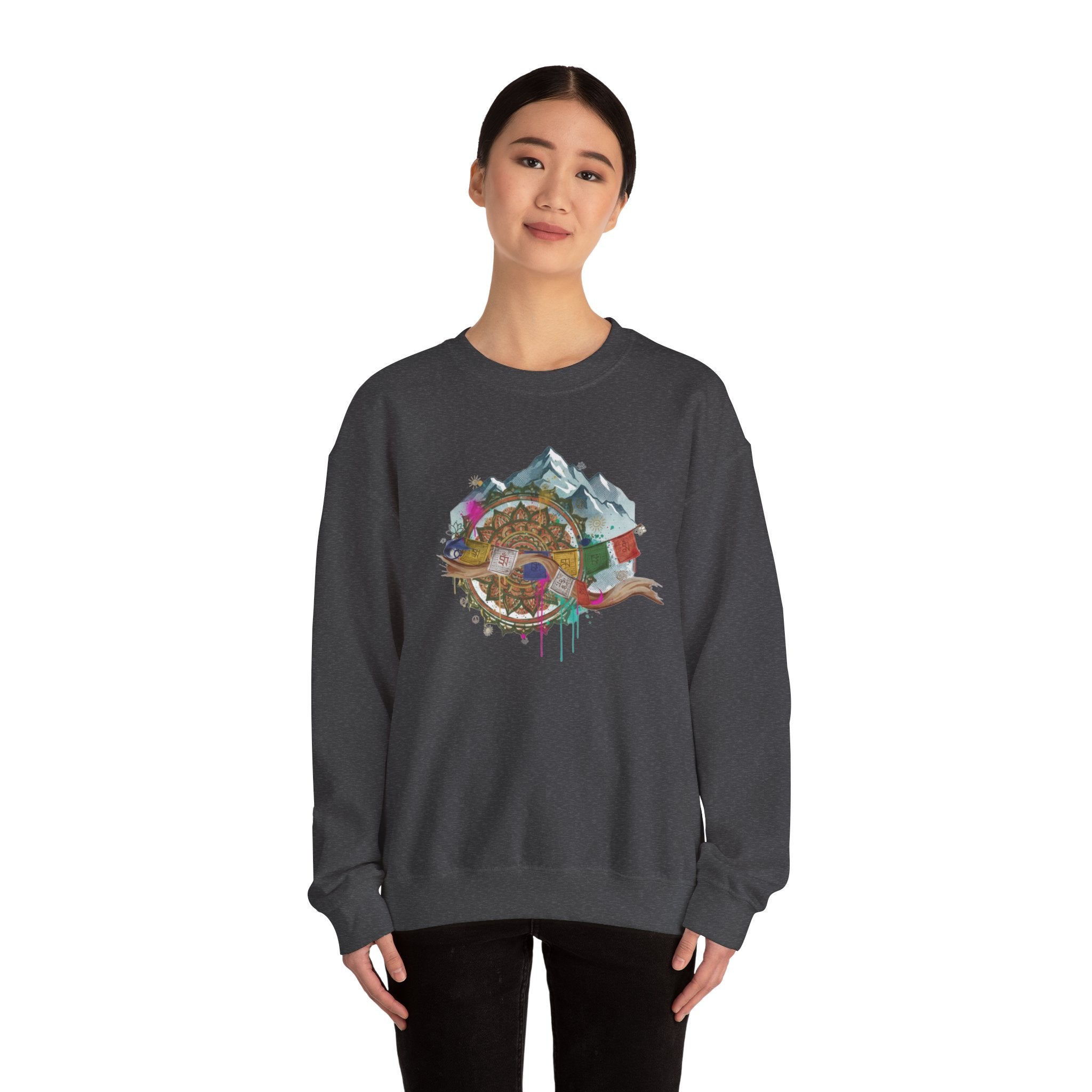Adventure Mountain Crewneck Sweatshirt — Colorful Hiking Compass & Peaks Design