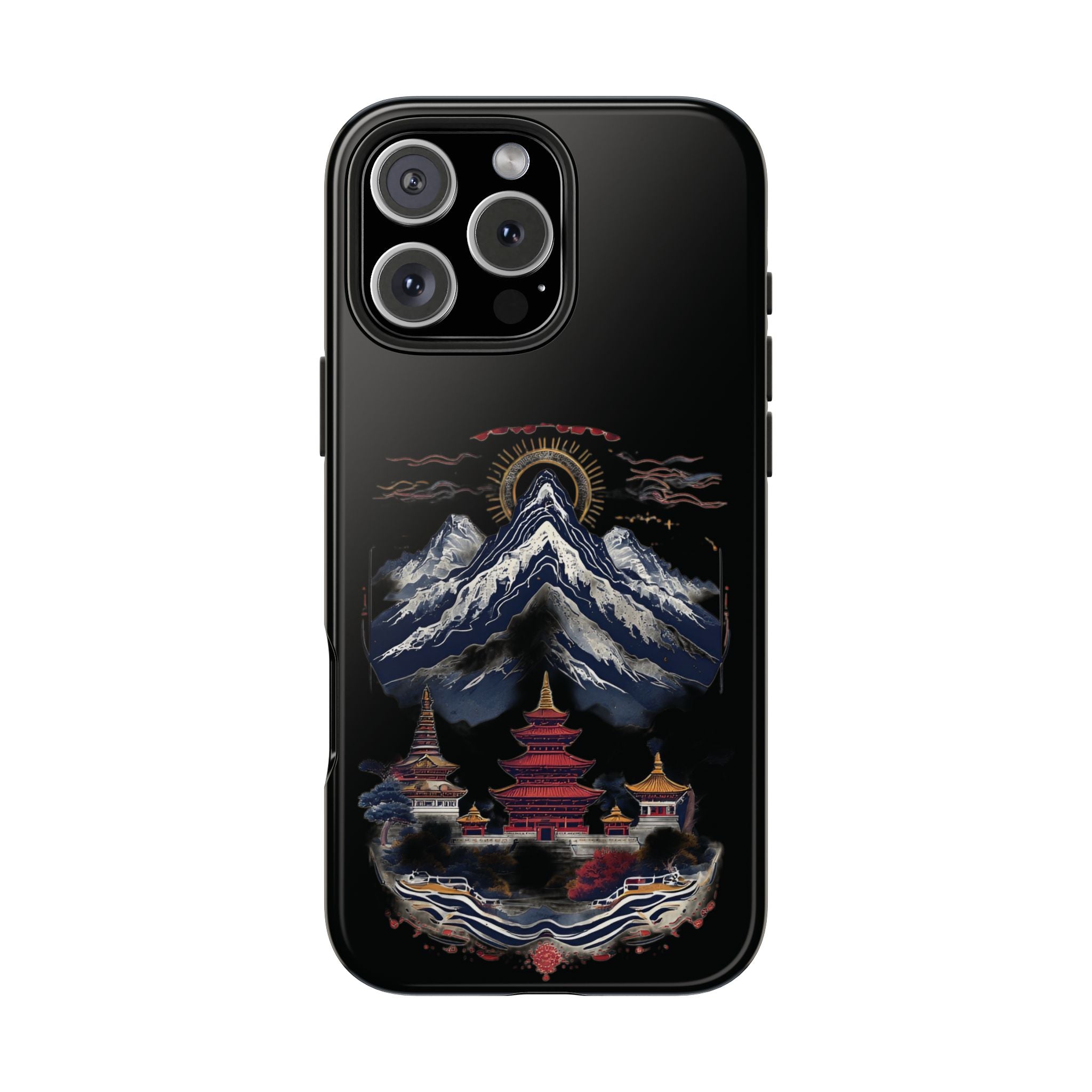 Mountain Temple Tough Phone Case — Japanese-Inspired Landscape Phone Cover