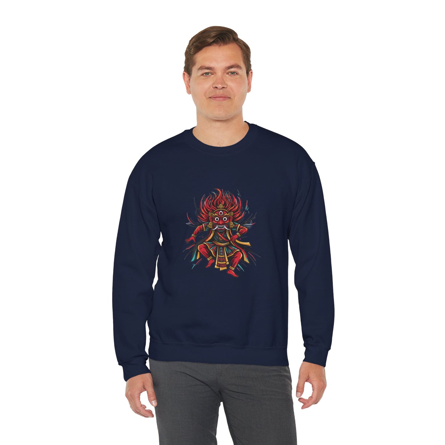Crewneck Sweatshirt — Red Demon Guardian Graphic