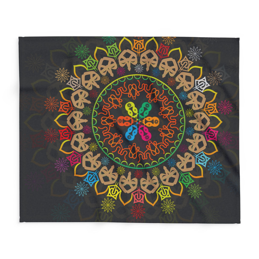 Mandala Skull Arctic Fleece Blanket — Colorful Bohemian Skull Circle Throw