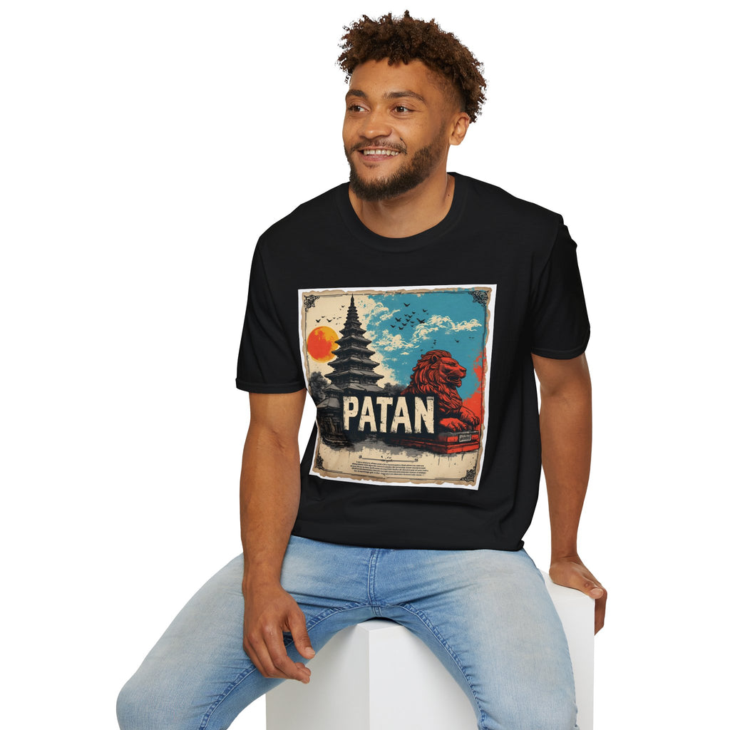 Patan City T-Shirt – Temple & Lion Graphic Tee, Nepali Cultural Heritage Design