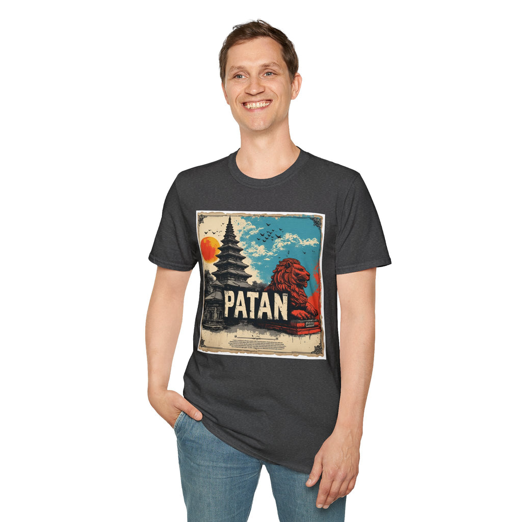 Patan City T-Shirt – Temple & Lion Graphic Tee, Nepali Cultural Heritage Design