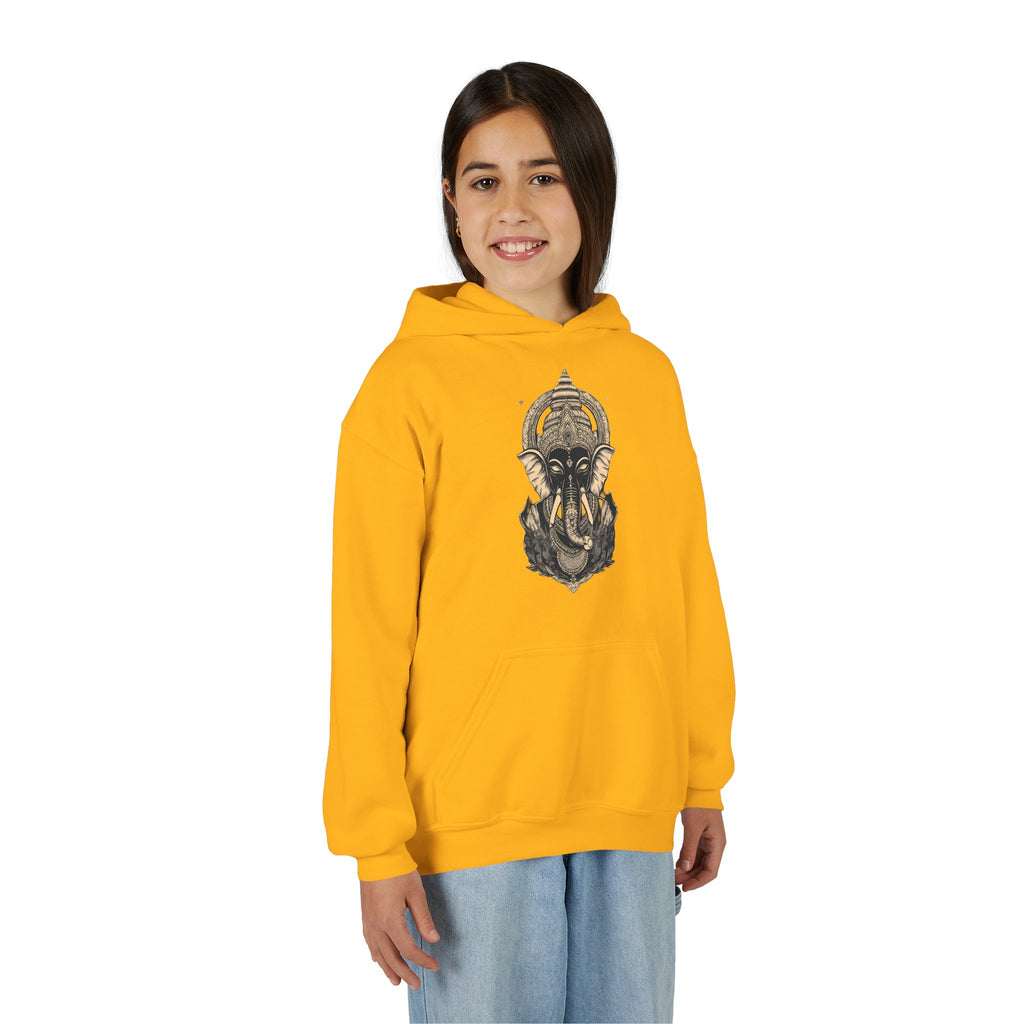 Youth Hoodie — Majestic Ganesha Elephant Art Graphic