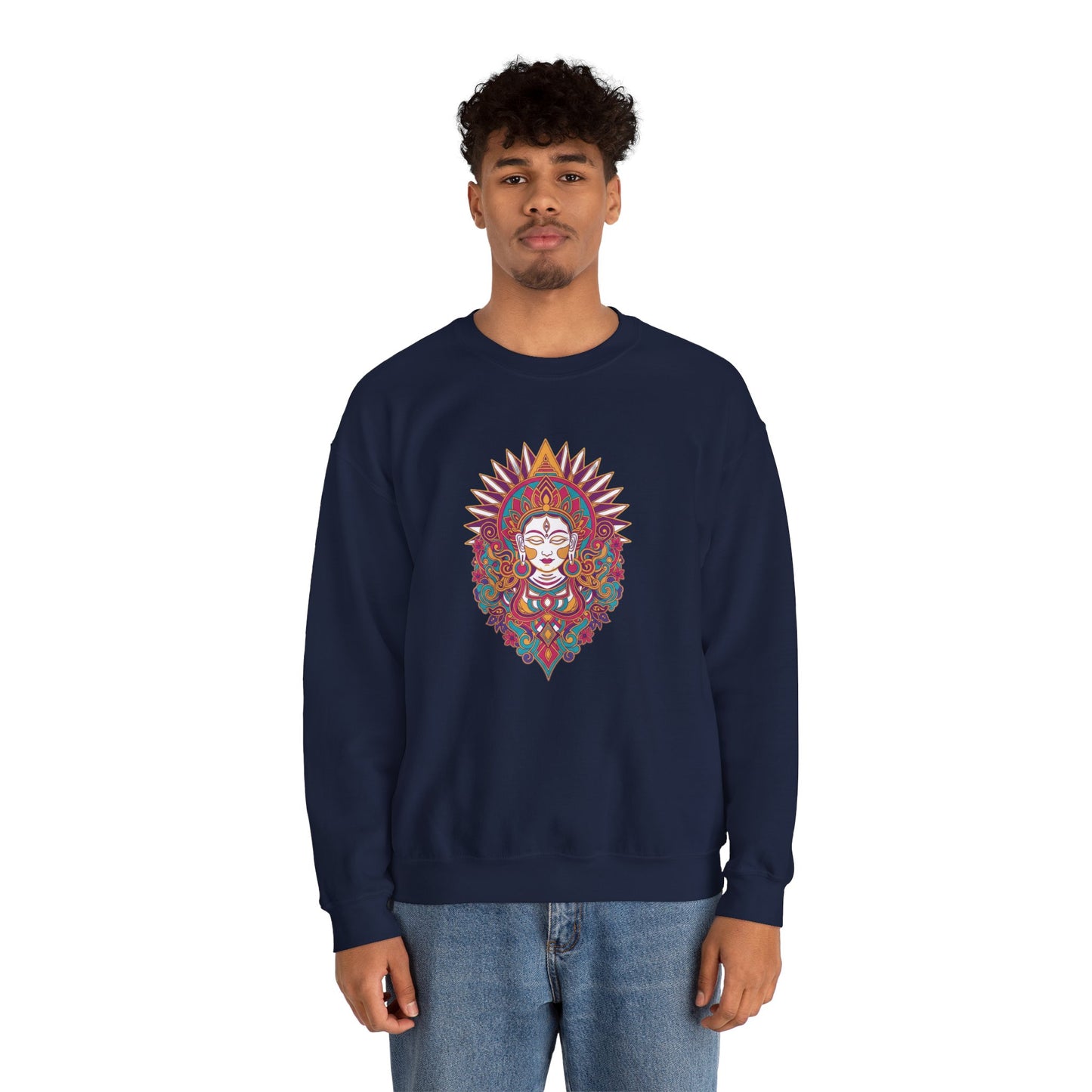 Crewneck Sweatshirt — Colorful Mandala Goddess Graphic
