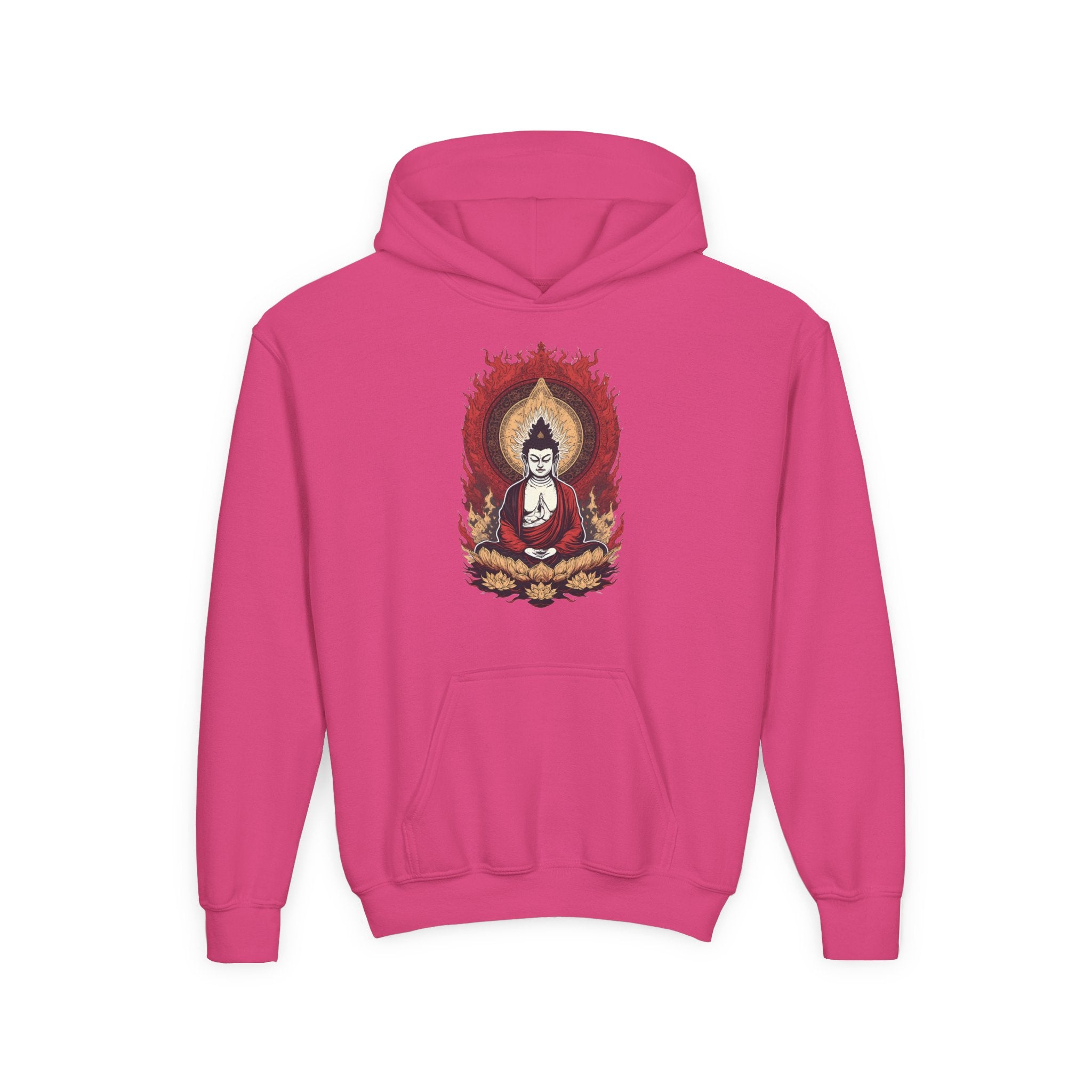 Buddha Flame Youth Hoodie — Meditative Lotus Buddha Graphic Sweatshirt