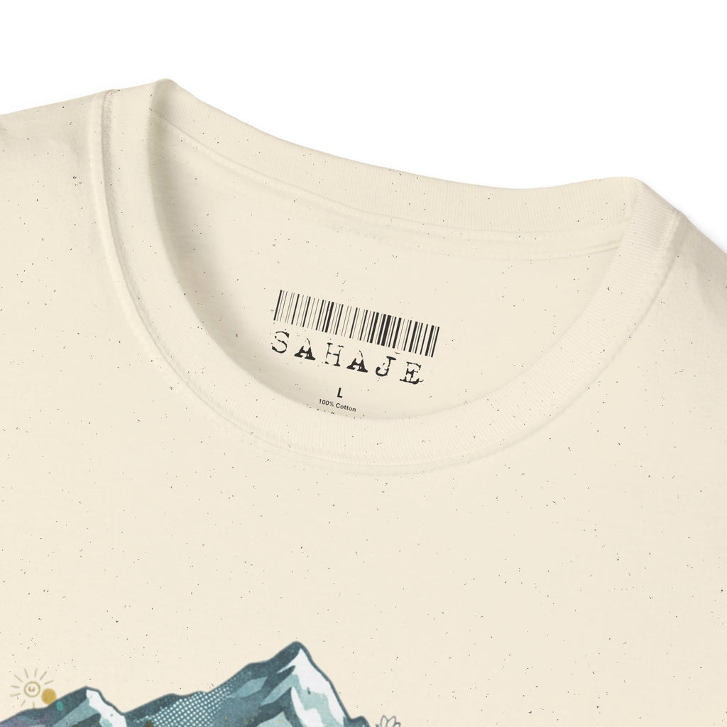Adventure Compass T-Shirt — Mountain Compass with Prayer Flags & Colorful Globe