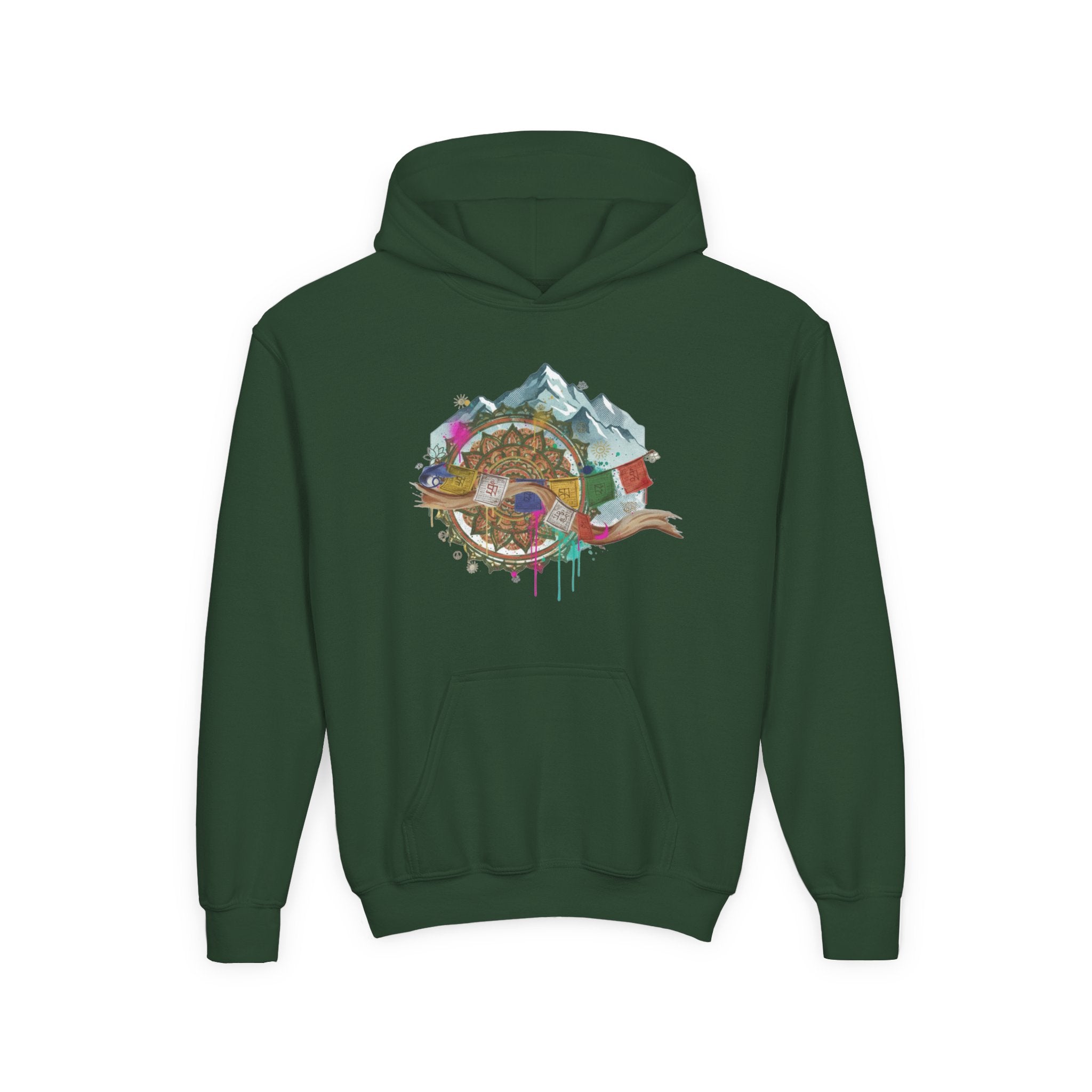 Youth Hoodie — Colorful Mountain Adventure Graphic