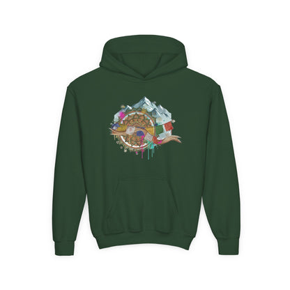 Youth Hoodie — Colorful Mountain Adventure Graphic