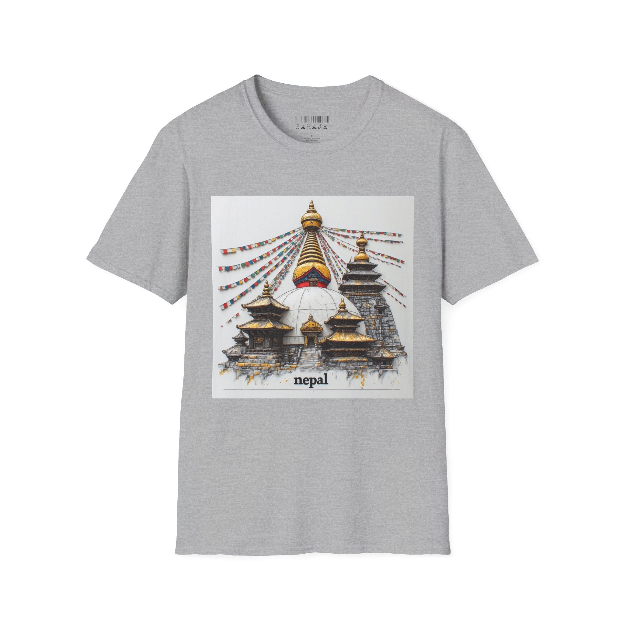 Nepal Temple Graphic T-Shirt — Boudhanath Stupa Prayer Flags Travel Tee