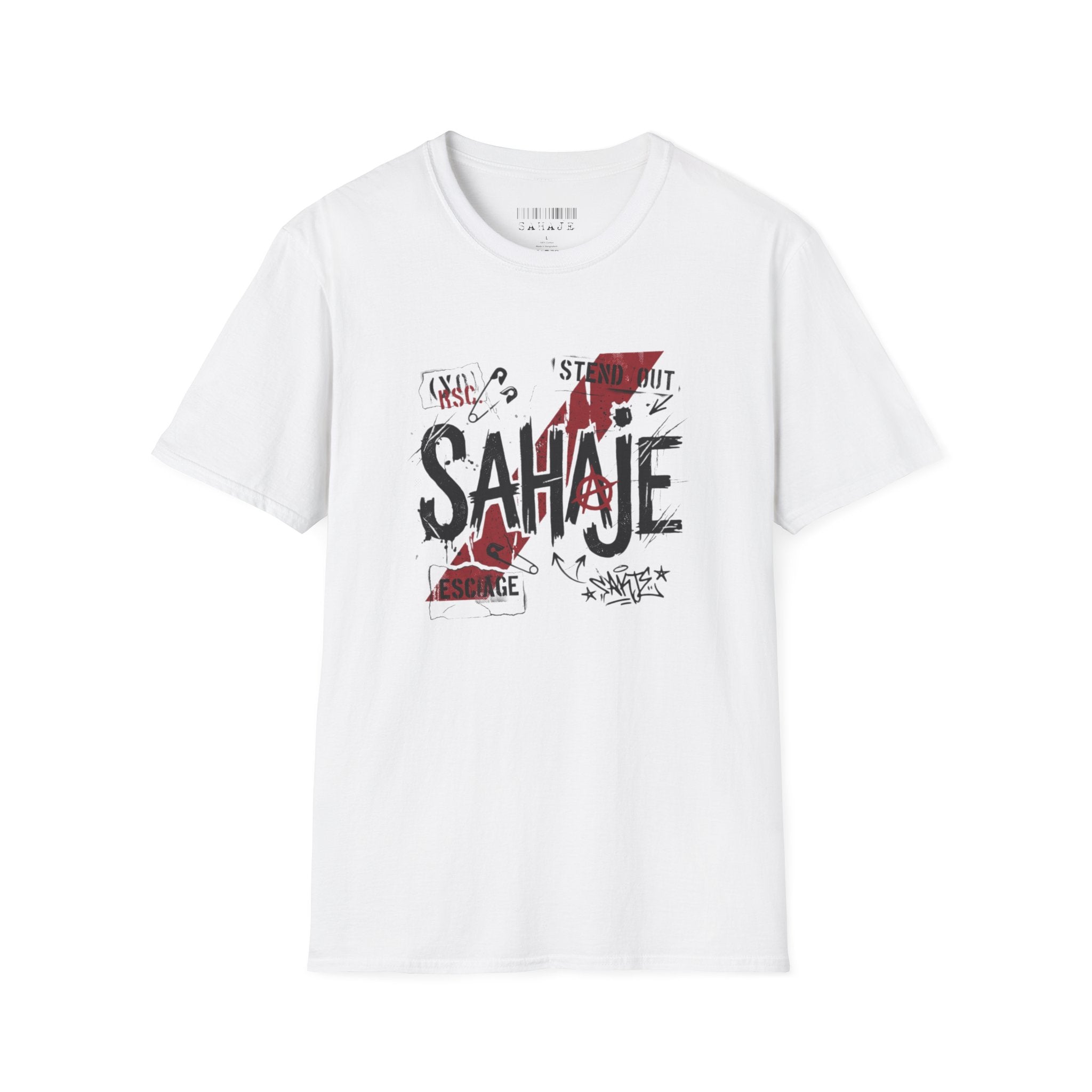 SAHAJE Graphic T‑Shirt — Distressed Red Accent Streetwear Tee