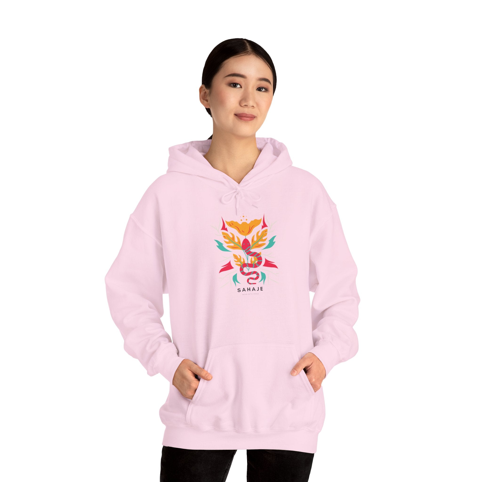 Floral Snake Hoodie — Colorful Serpent & Bloom Graphic Sweatshirt