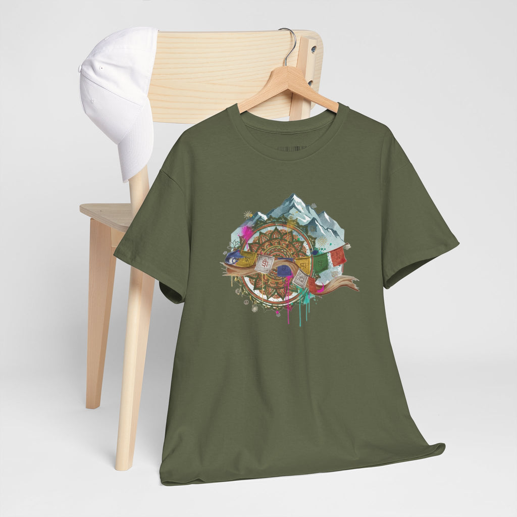 Adventure Compass Graphic Tee — Mountain, Globe & Flag Illustration