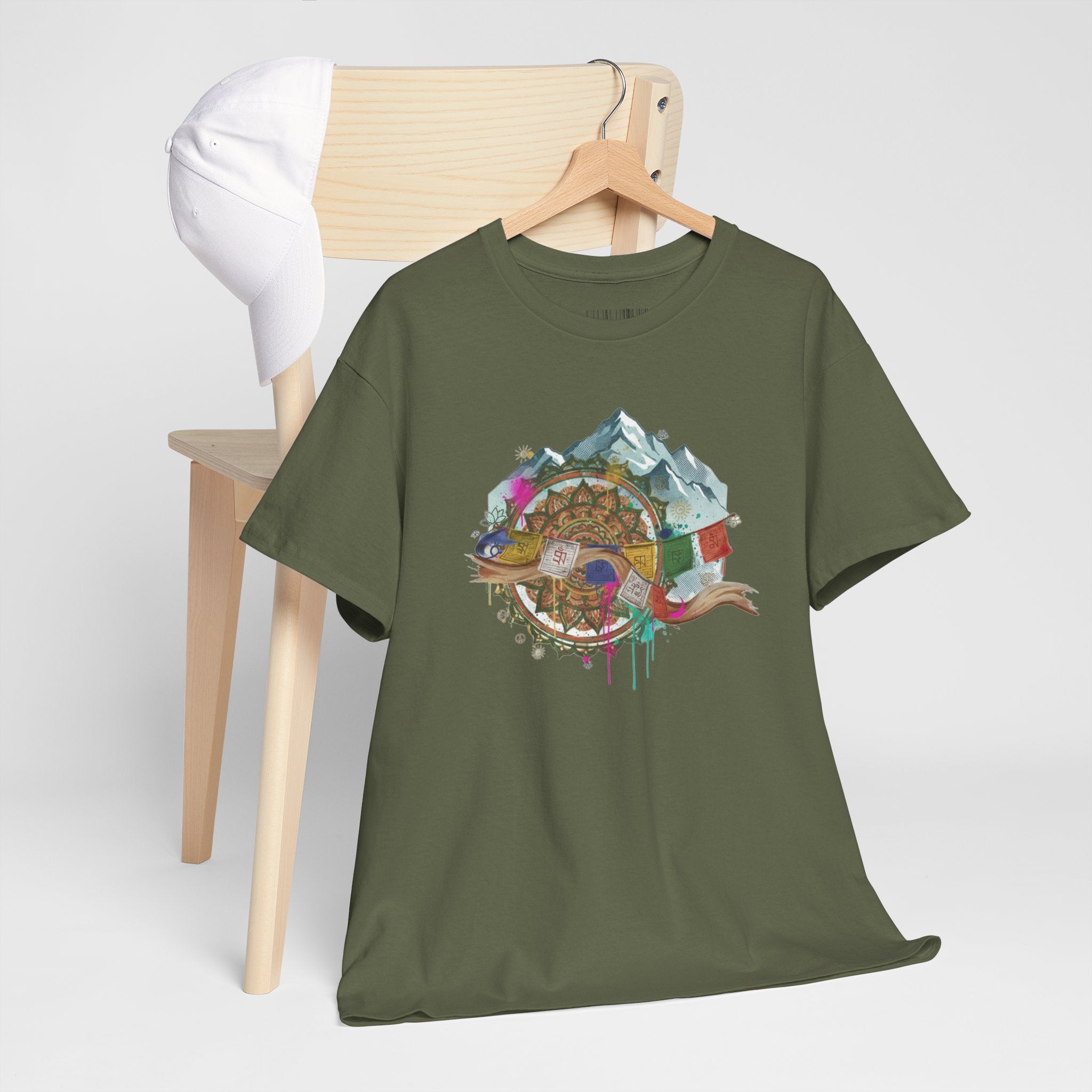 Adventure Compass Graphic Tee — Mountain, Globe & Flag Illustration