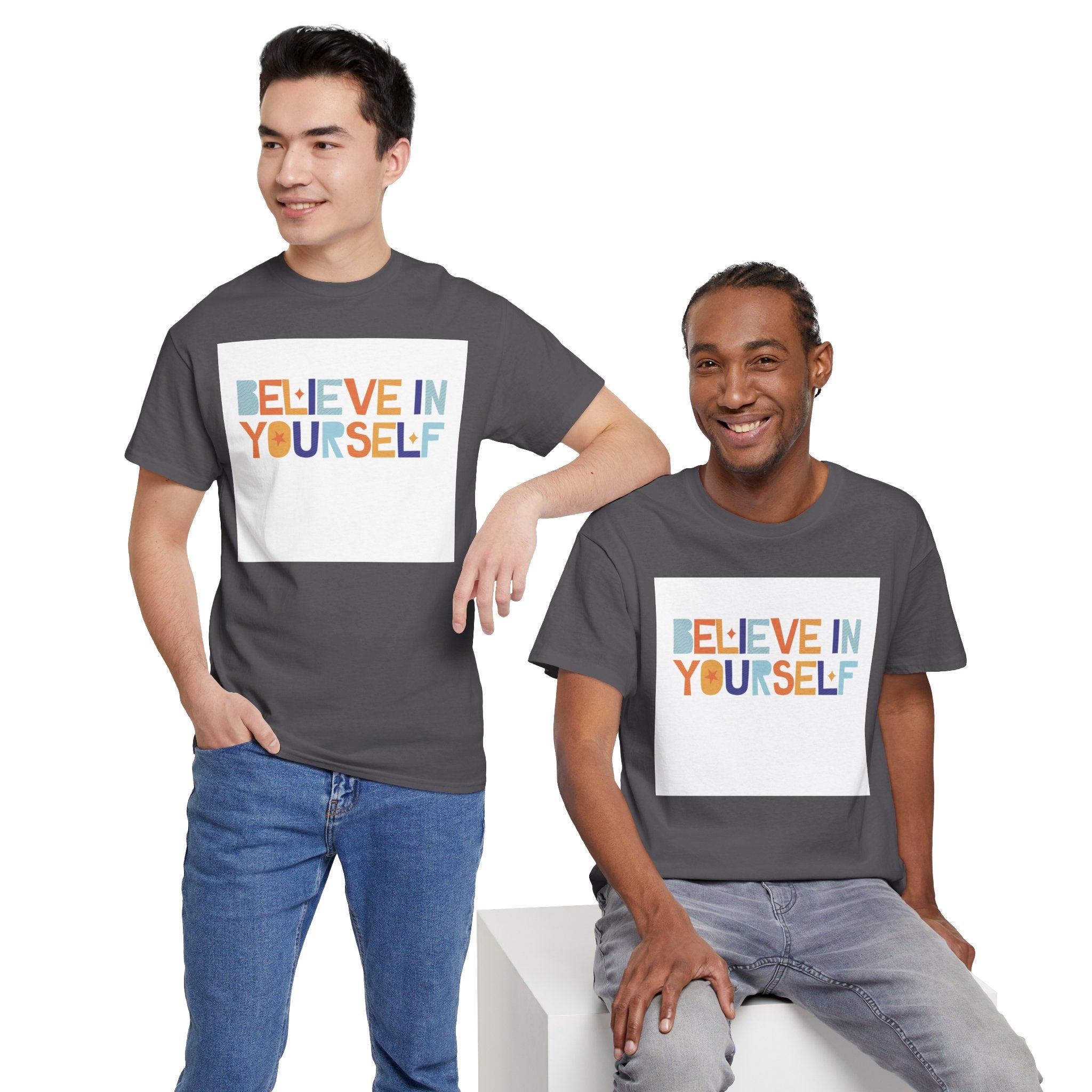 T-Shirt — "Believe in Yourself" Colorful Retro Motivational Tee