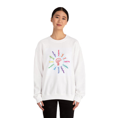 Crewneck Sweatshirt — Rainbow Mindset Design (Creativity, Curiosity, Confidence)