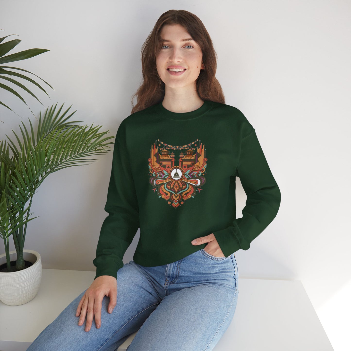 Vintage Tribal Fox Sweatshirt — Geometric Forest Animal Crewneck