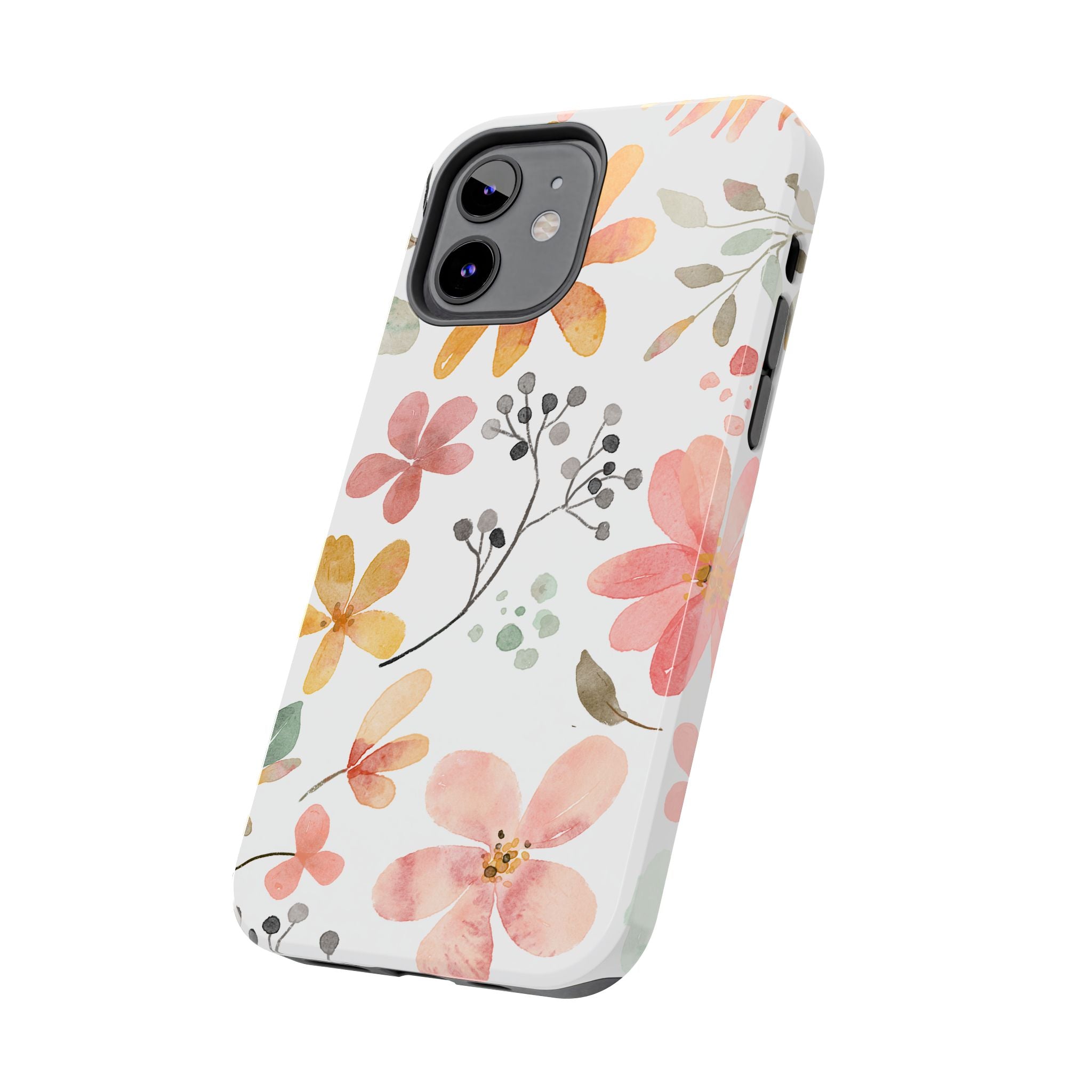 Floral Watercolor Tough Phone Case — Pink & Peach Botanical Protection