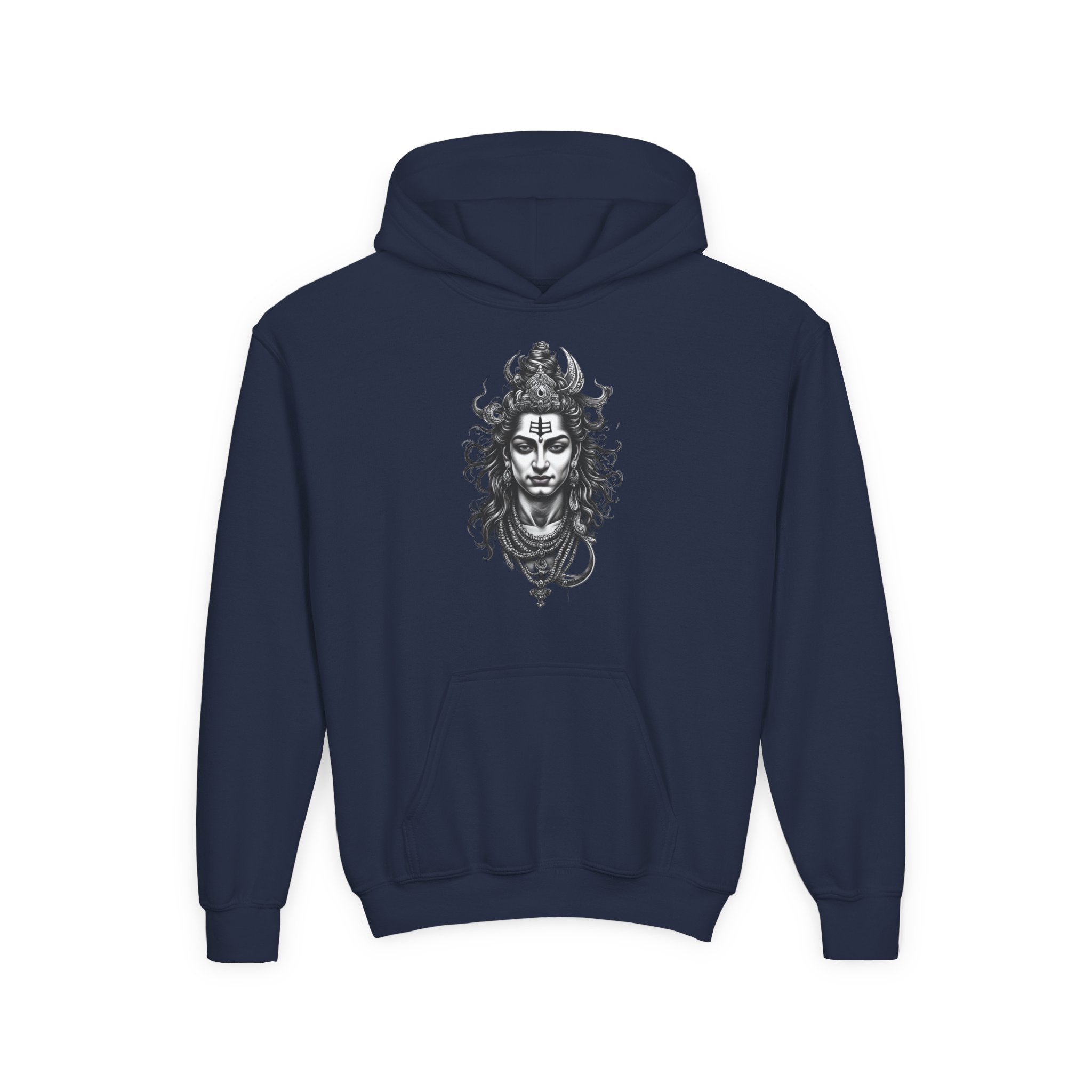 Shiva Illustration Youth Hoodie — Mystical Hindu God Graphic Pullover