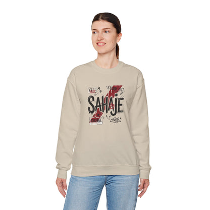 Crewneck Sweatshirt — 'Sahaje' Distressed Script Graphic