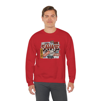 Crewneck Sweatshirt — 'Sahaje' Vintage Sticker Collage Graphic