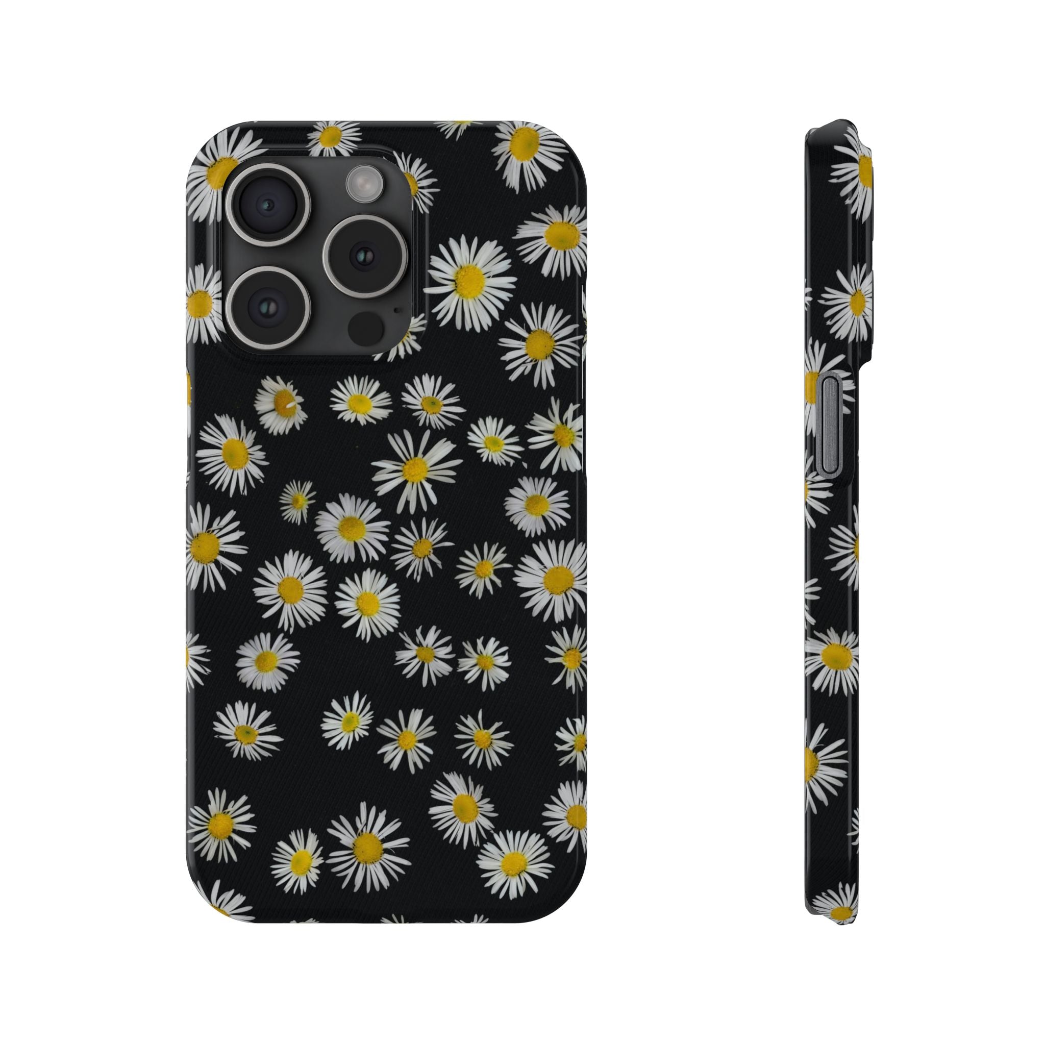 Daisy Pattern Slim Phone Case — Black Background Floral iPhone Case