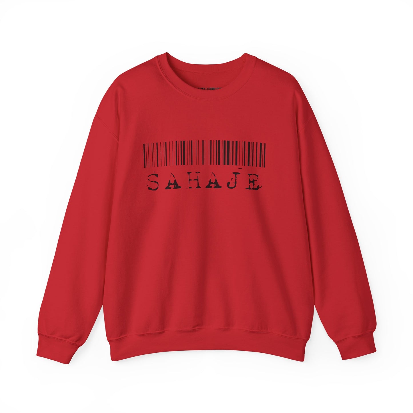 Sahaje Barcode Crewneck Sweatshirt — Minimalist White Graphic Pullover