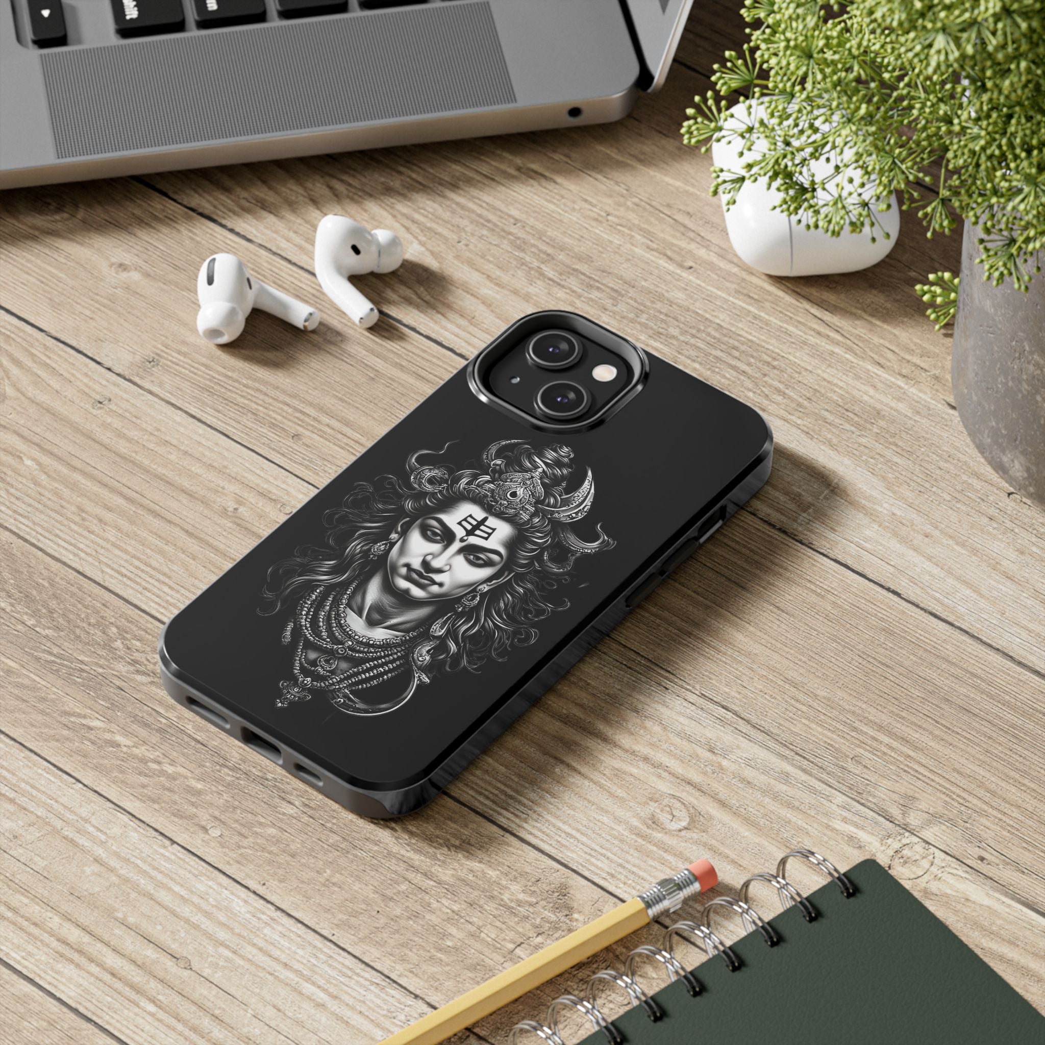Phone Case — Intricate Lord Shiva Illustration on Black Tough Case