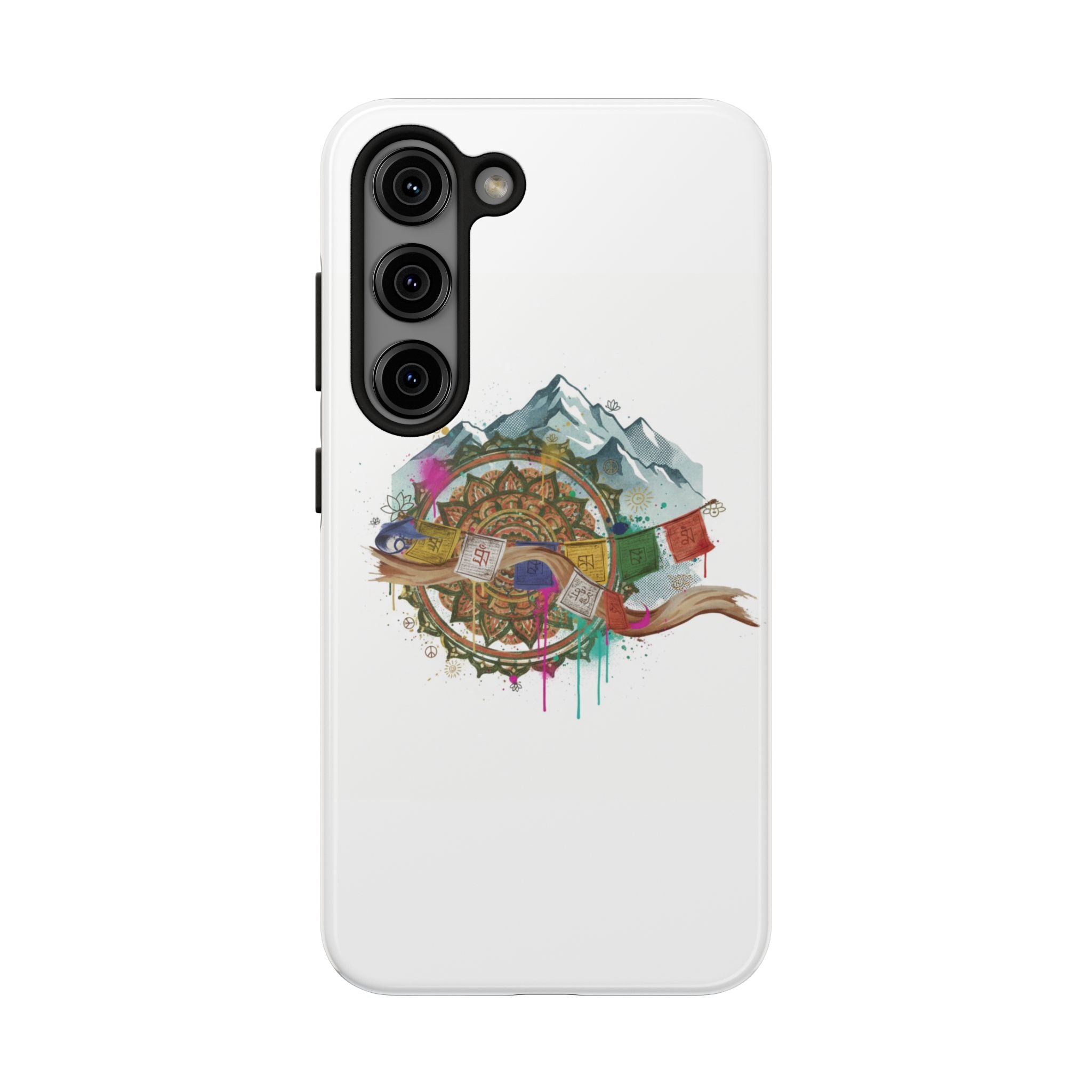 Mountain Compass Tough Phone Case with Prayer Flags & Fish Design