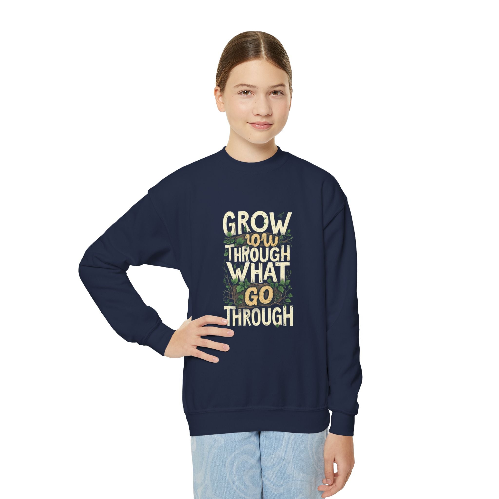 Youth Crewneck "Grow Slow, Go Far" Floral Sweatshirt