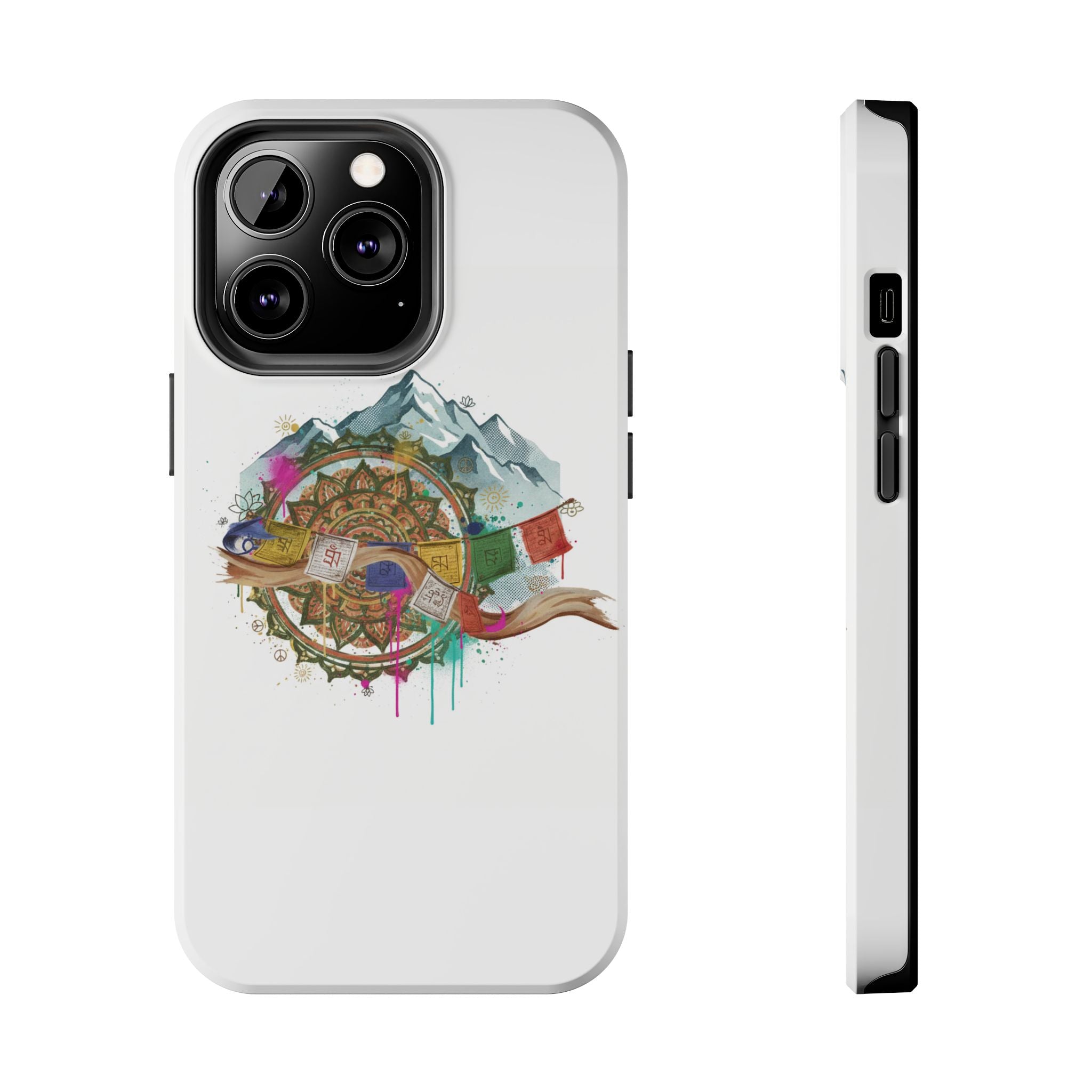 Mountain Compass Tough Phone Case with Prayer Flags & Fish Design