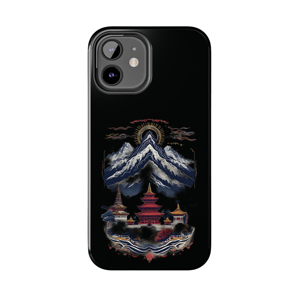 Mountain Temple Tough Phone Case — Japanese-Inspired Landscape Phone Cover