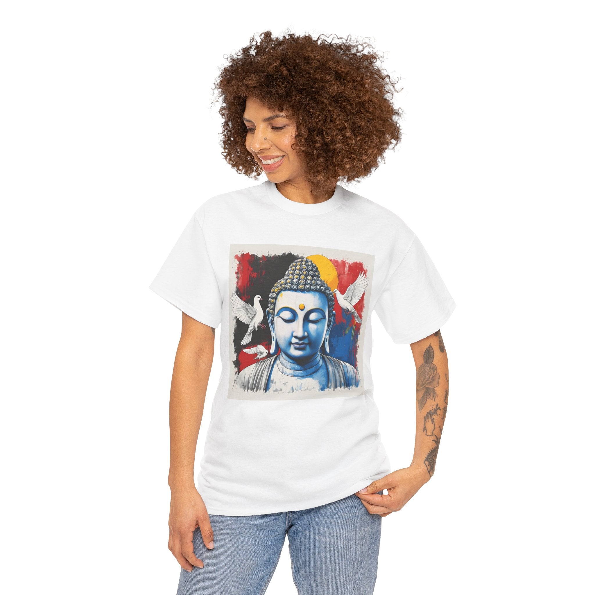 Buddha Peace Tee — Colorful Buddha & Doves Graphic T-Shirt