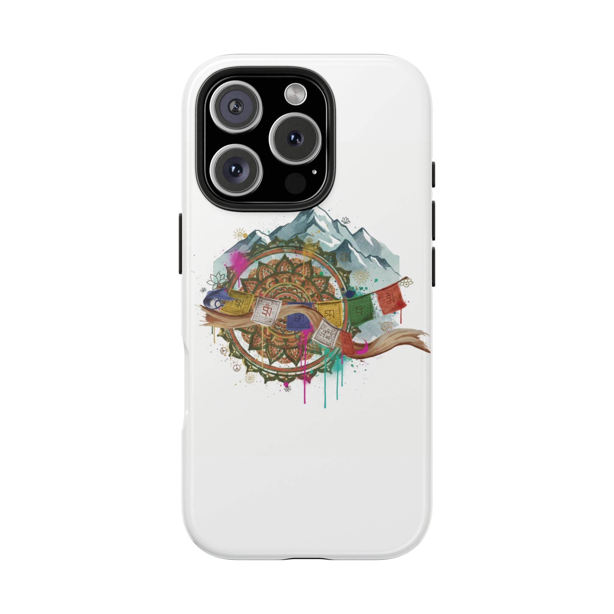 Mountain Compass Tough Phone Case with Prayer Flags & Fish Design