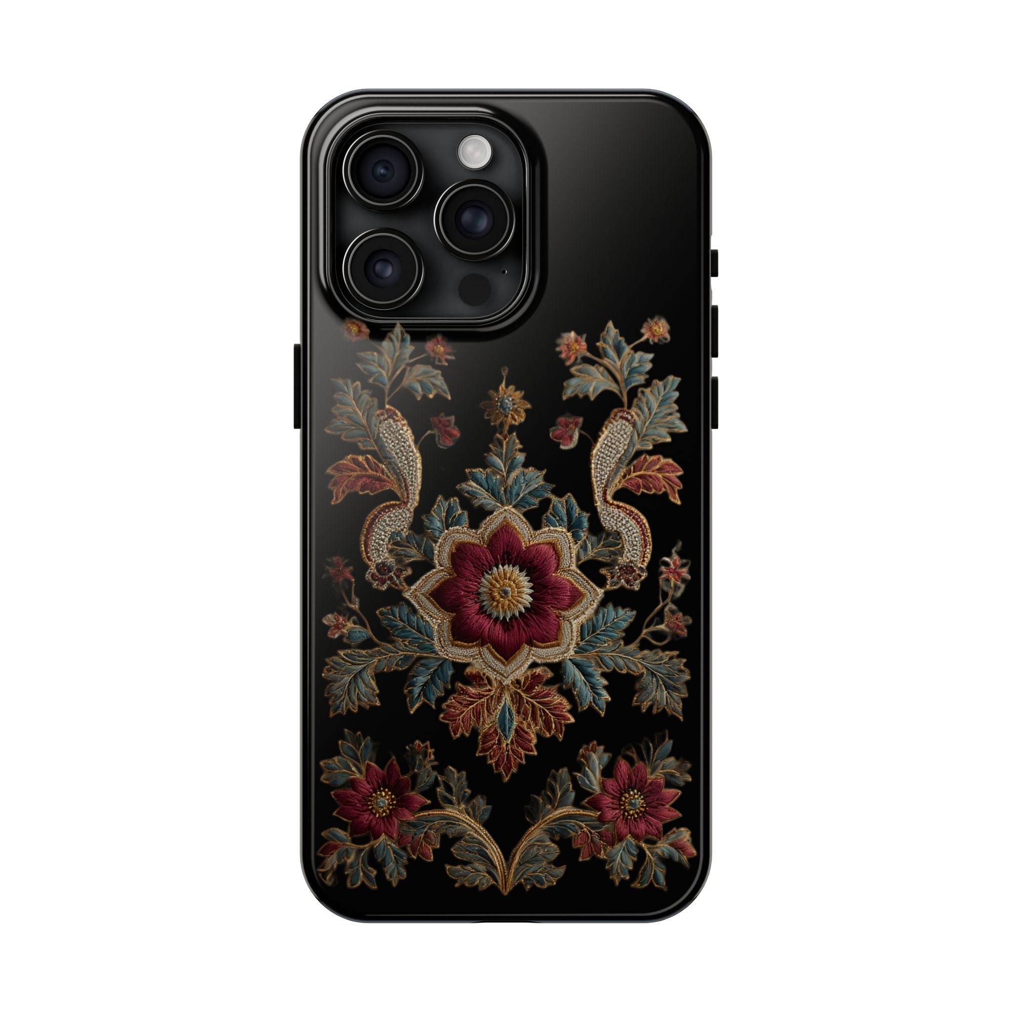 Floral Embroidered Tough Phone Case — Vintage Boho Protective Cover
