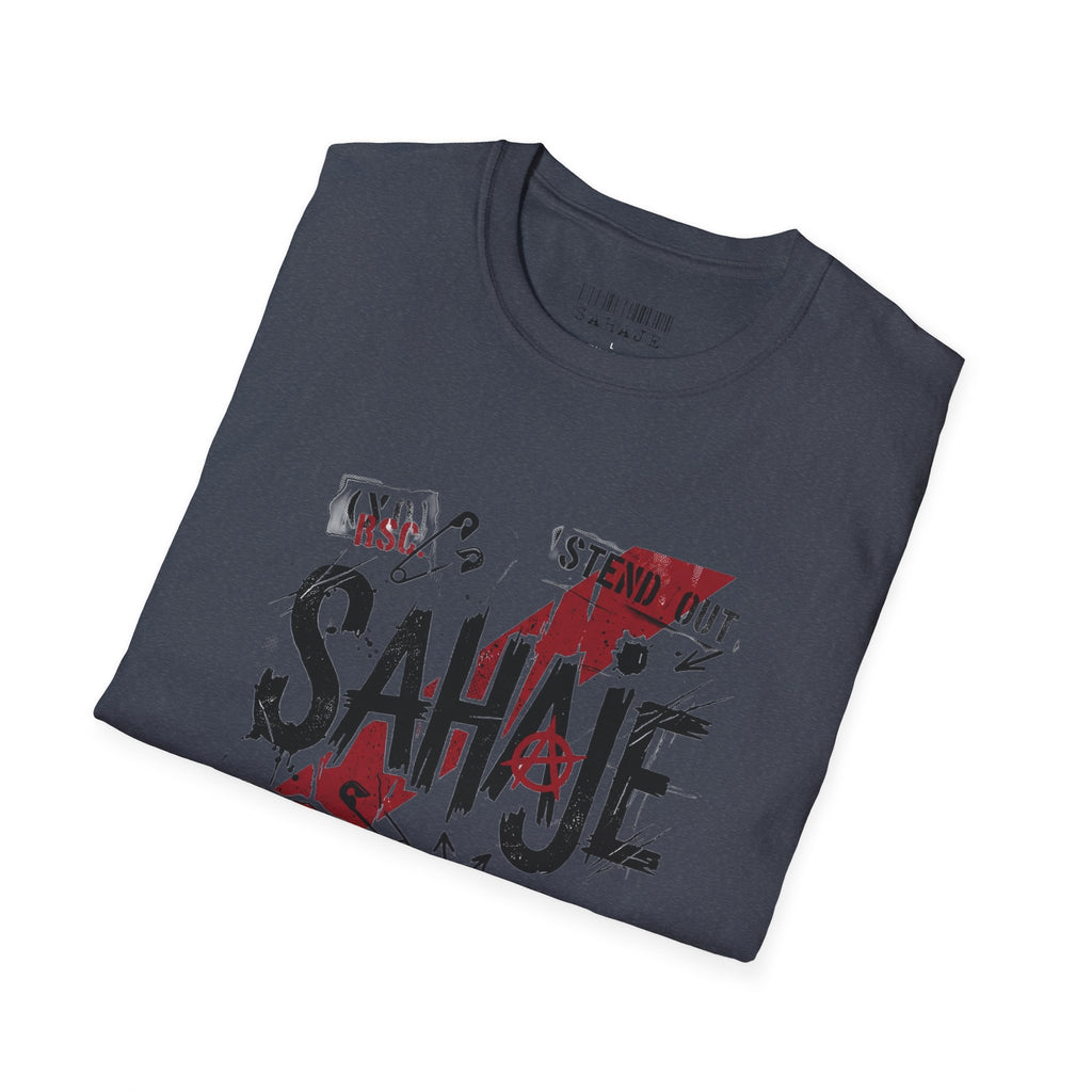 SAHAJE Graphic T‑Shirt — Distressed Red Accent Streetwear Tee
