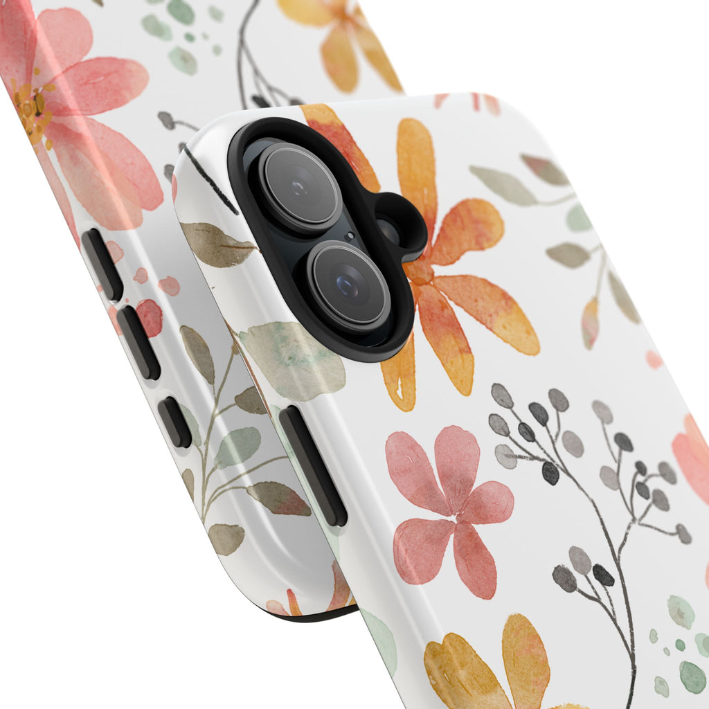 Floral Watercolor Tough Phone Case — Pink & Peach Botanical Protection