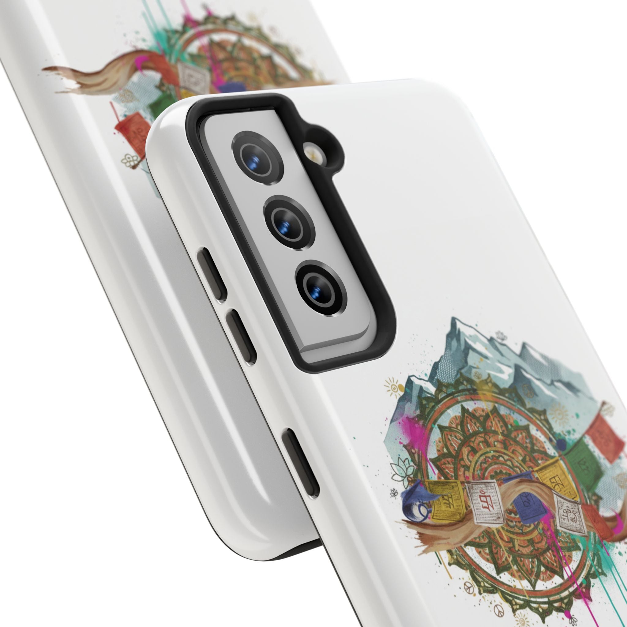 Mountain Compass Tough Phone Case with Prayer Flags & Fish Design